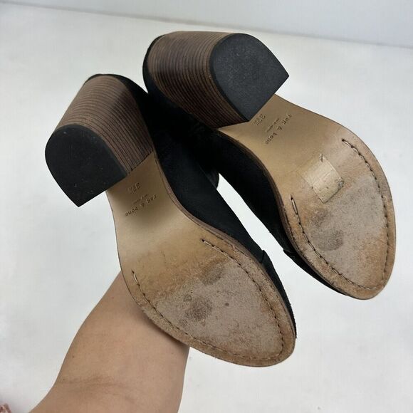 RAG & BONE NEW YORK Margot Black Leather Heeled Side Zip Ankle Booties 7.5/37.5 - Picture 12 of 13